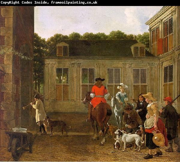 Ludolf de Jongh Hunting Party in the Courtyard of a Country House